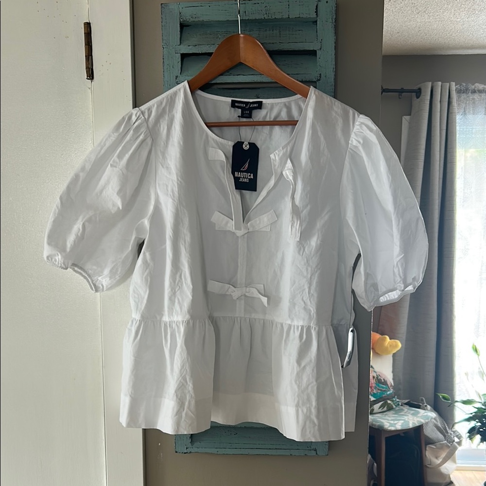 Nautica Women's White Puff Sleeve Blouse